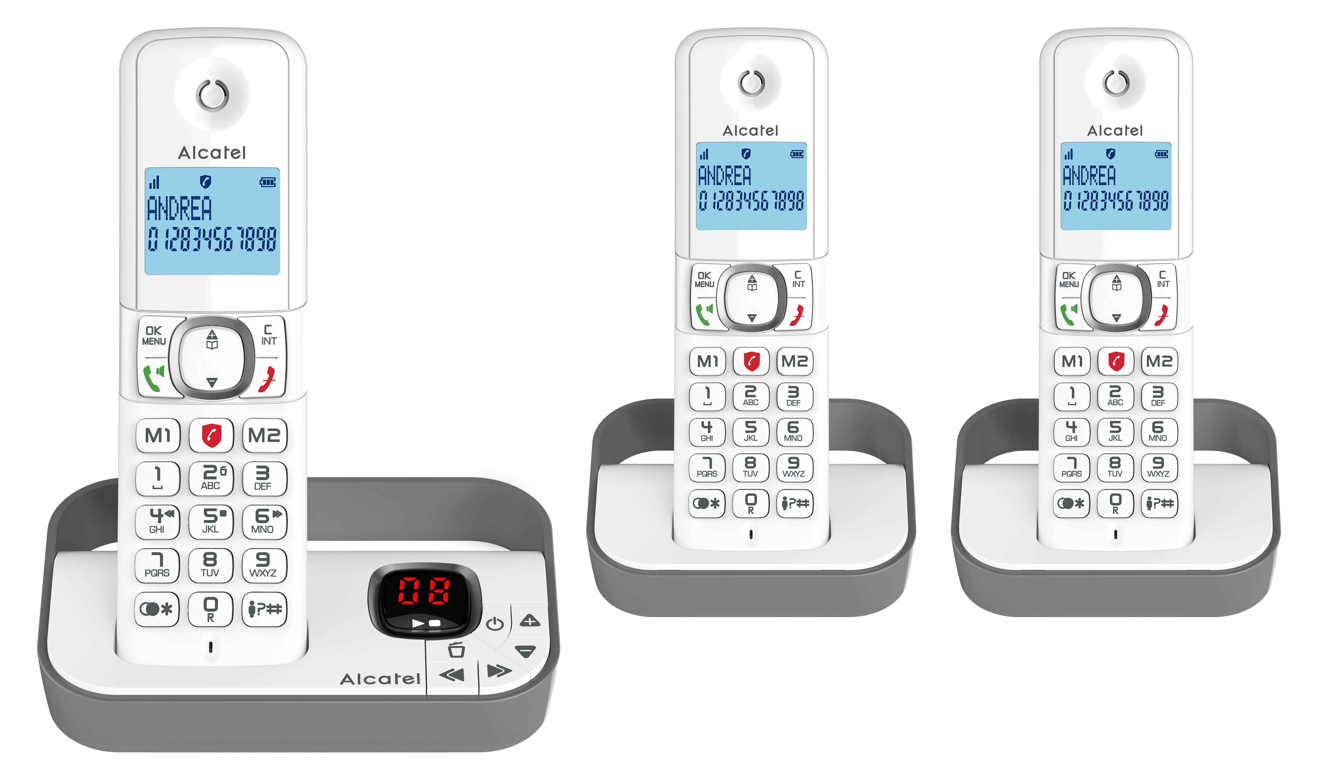 Lot de 2 Téléphones Fixes DECT Alcatel avec Fonction Blocage d'Appels  Évolué, F860 Duo - Gris - Français