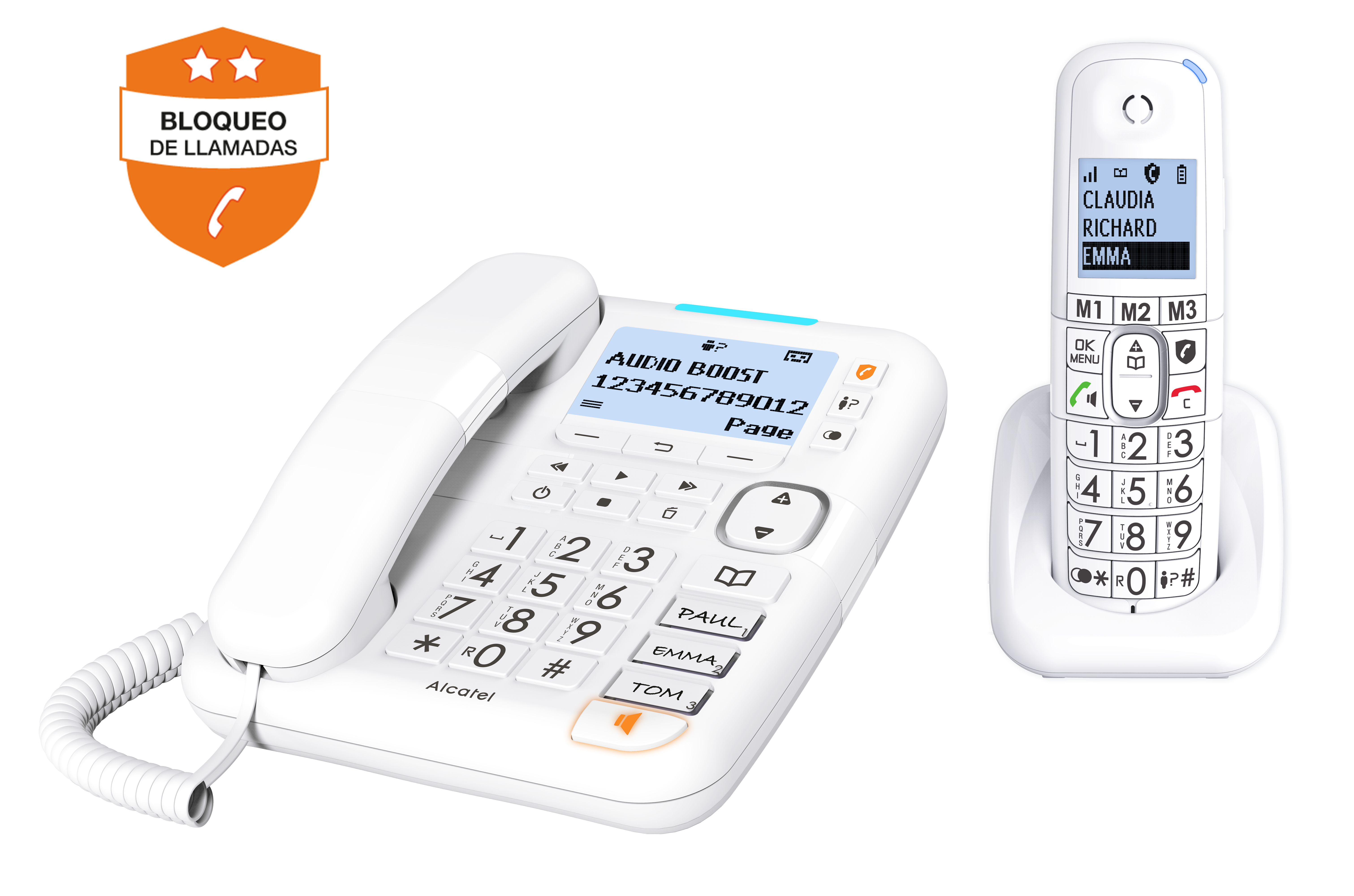 Alcatel ATL1423266 - Teléfono inalámbrico DECT, XL785 blanco con bloqueo de  llamadas, dúo