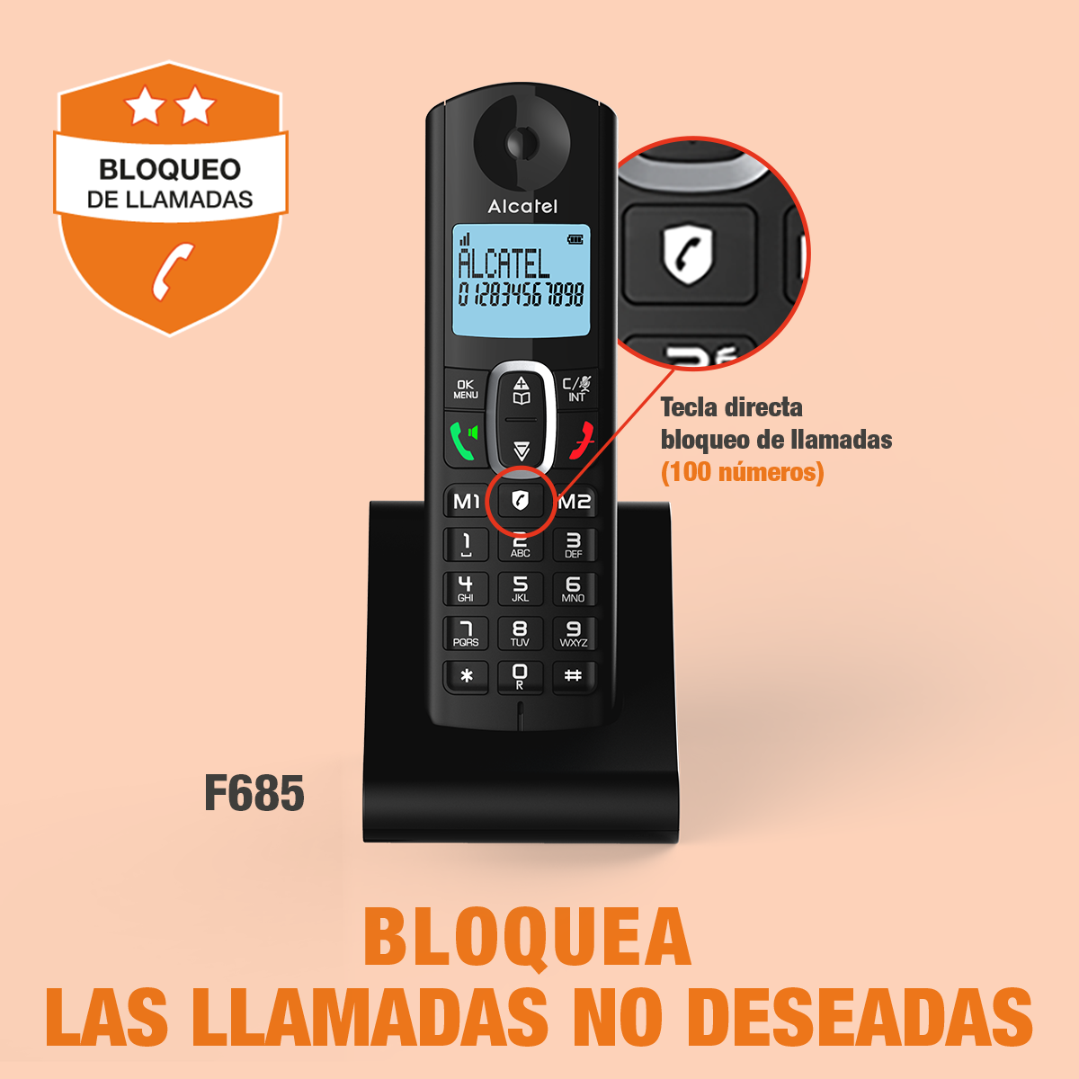TELÉFONO INALÁMBRICO ALCATEL E395, PANTALLA ILUMINADA, ALTAVOZ, IDENTIFICADOR DE LLAMADAS